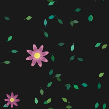 Basit çiçek ve yeşil yapraklı tasarım kompozisyonu, vektör illüstrasyonu