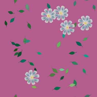 Basit çiçek ve yeşil yapraklı tasarım kompozisyonu, vektör illüstrasyonu