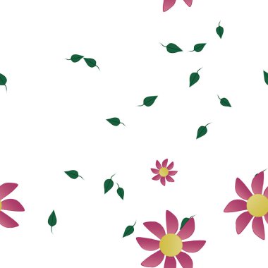 Basit çiçek ve yeşil yapraklı tasarım kompozisyonu, vektör illüstrasyonu