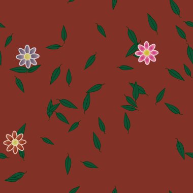 Basit çiçek ve yeşil yapraklı tasarım kompozisyonu, vektör illüstrasyonu