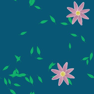 Basit çiçek ve yeşil yapraklı tasarım kompozisyonu, vektör illüstrasyonu