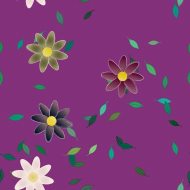 Basit çiçek ve yeşil yapraklı tasarım kompozisyonu, vektör illüstrasyonu