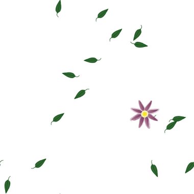 Basit çiçek ve yeşil yapraklı tasarım kompozisyonu, vektör illüstrasyonu