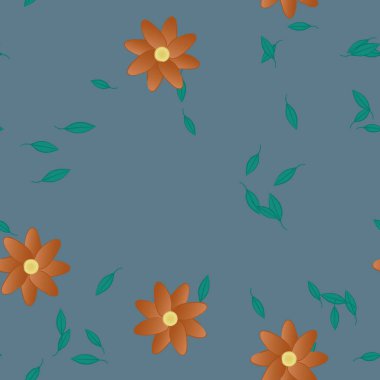 basit renkli çiçekleri olan serbest kompozisyon ve duvar kağıdı için yeşil yapraklar, vektör illüstrasyonu