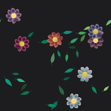 Basit çiçek ve yeşil yapraklı tasarım kompozisyonu, vektör illüstrasyonu