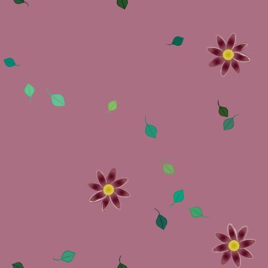 Basit çiçek ve yeşil yapraklı tasarım kompozisyonu, vektör illüstrasyonu