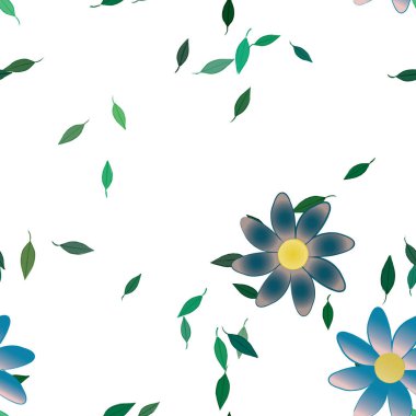 Basit çiçek ve yeşil yapraklı tasarım kompozisyonu, vektör illüstrasyonu