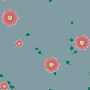 Basit çiçek ve yeşil yapraklı tasarım kompozisyonu, vektör illüstrasyonu