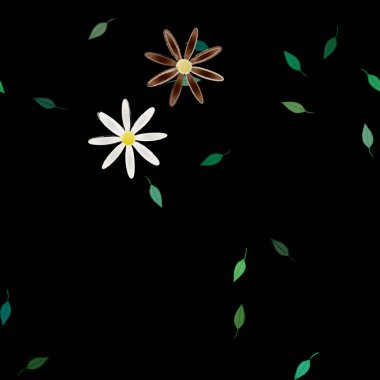 Basit çiçek ve yeşil yapraklı tasarım kompozisyonu, vektör illüstrasyonu