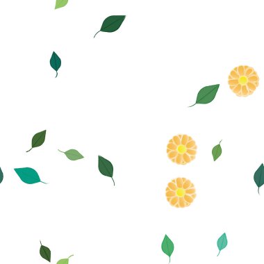 Basit çiçek ve yeşil yapraklı tasarım kompozisyonu, vektör illüstrasyonu