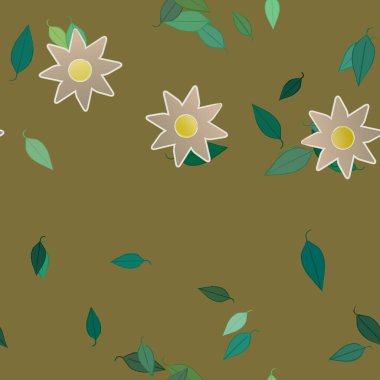 Basit çiçek ve yeşil yapraklı tasarım kompozisyonu, vektör illüstrasyonu