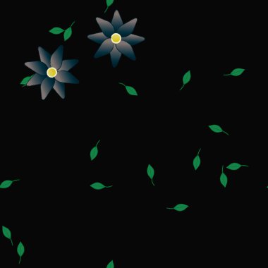 basit renkli çiçekleri olan serbest kompozisyon ve duvar kağıdı için yeşil yapraklar, vektör illüstrasyonu