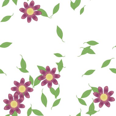 Basit çiçek ve yeşil yapraklı tasarım kompozisyonu, vektör illüstrasyonu