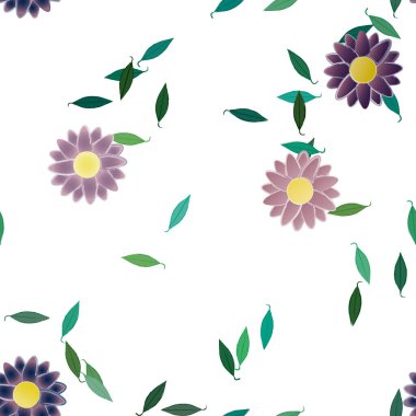 Basit çiçek ve yeşil yapraklı tasarım kompozisyonu, vektör illüstrasyonu