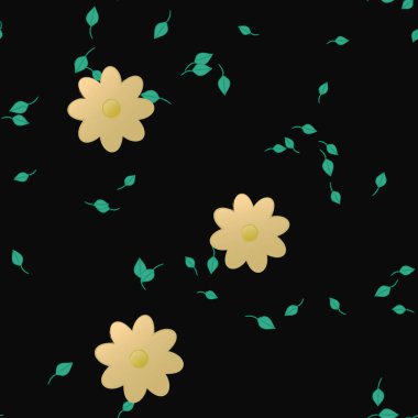 basit renkli çiçekleri olan serbest kompozisyon ve duvar kağıdı için yeşil yapraklar, vektör illüstrasyonu