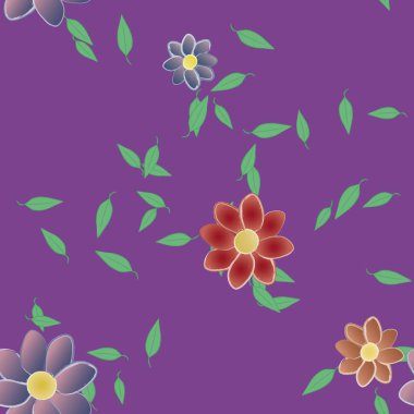 Basit çiçek ve yeşil yapraklı tasarım kompozisyonu, vektör illüstrasyonu