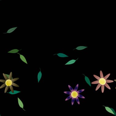 Basit çiçek ve yeşil yapraklı tasarım kompozisyonu, vektör illüstrasyonu