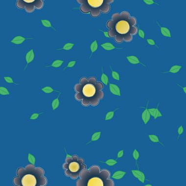 Basit çiçek ve yeşil yapraklı tasarım kompozisyonu, vektör illüstrasyonu