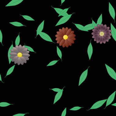 Basit çiçek ve yeşil yapraklı tasarım kompozisyonu, vektör illüstrasyonu