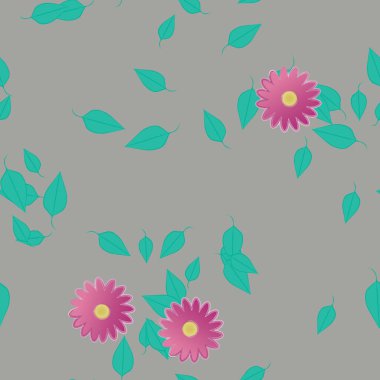 Basit çiçek ve yeşil yapraklı tasarım kompozisyonu, vektör illüstrasyonu