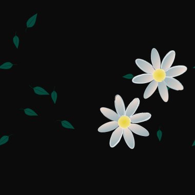 basit renkli çiçekleri olan serbest kompozisyon ve duvar kağıdı için yeşil yapraklar, vektör illüstrasyonu