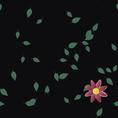 basit renkli çiçekleri olan serbest kompozisyon ve duvar kağıdı için yeşil yapraklar, vektör illüstrasyonu