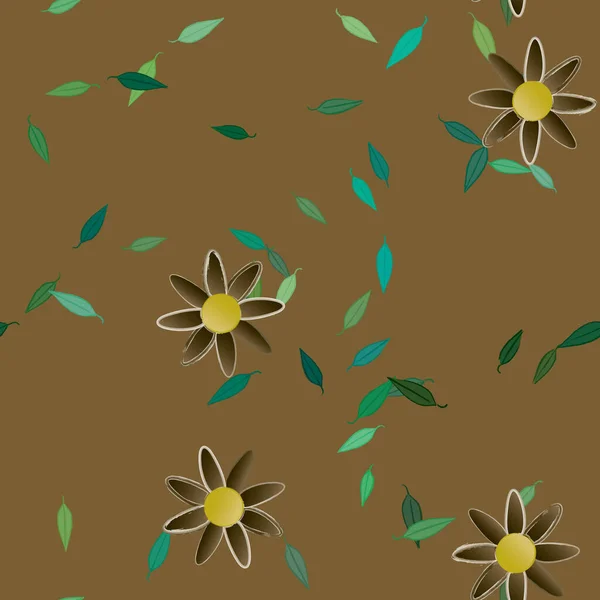 Fleurs Simples Avec Des Feuilles Vertes Composition Libre Illustration Vectorielle — Image vectorielle