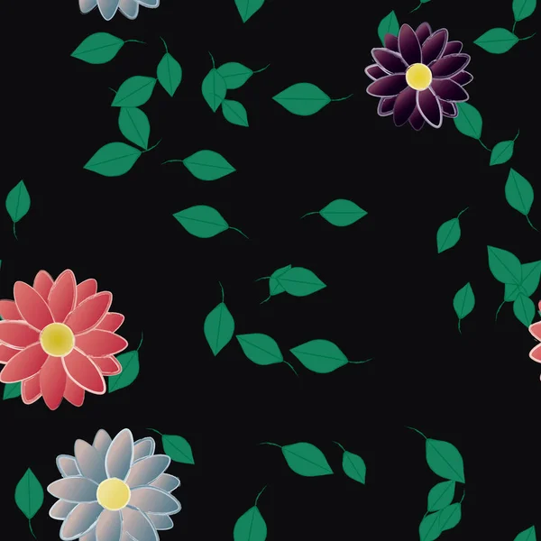 Composición Libre Con Flores Colores Simples Hojas Verdes Para Papel — Vector de stock