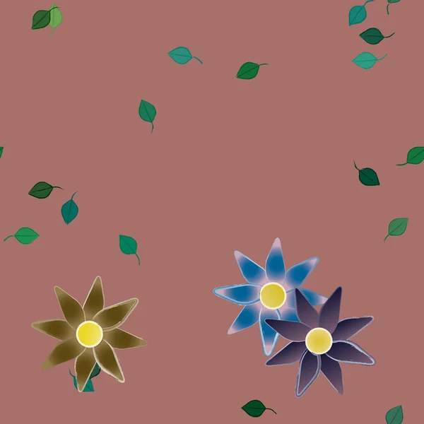 Fleurs Simples Avec Des Feuilles Vertes Composition Libre Illustration Vectorielle — Image vectorielle