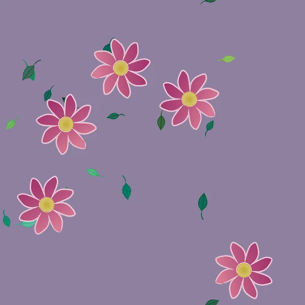 Flores Simples Con Hojas Verdes Composición Libre Ilustración Vectorial — Vector de stock