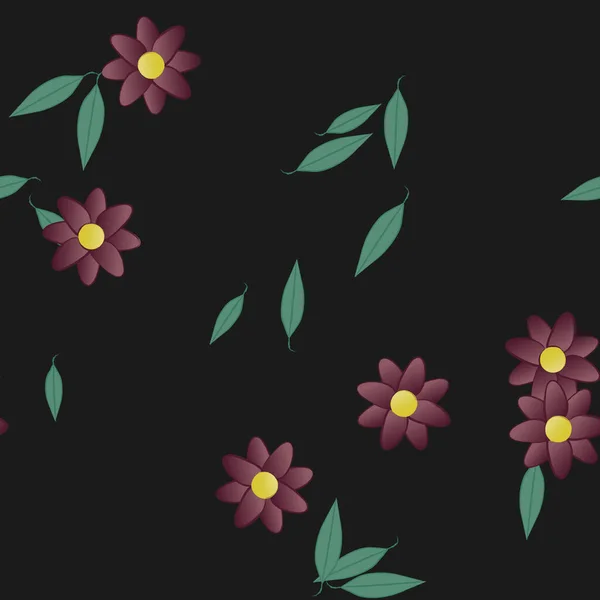 Flores Simples Con Hojas Verdes Composición Libre Ilustración Vectorial — Vector de stock