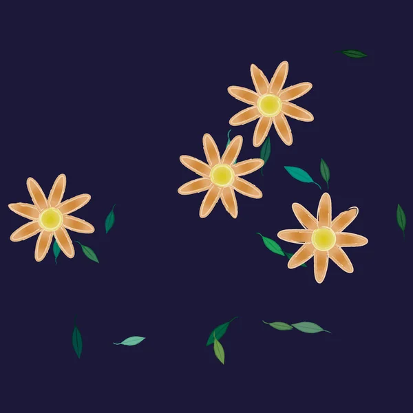 Composición Diseño Con Flores Simples Hojas Verdes Ilustración Vectorial — Archivo Imágenes Vectoriales