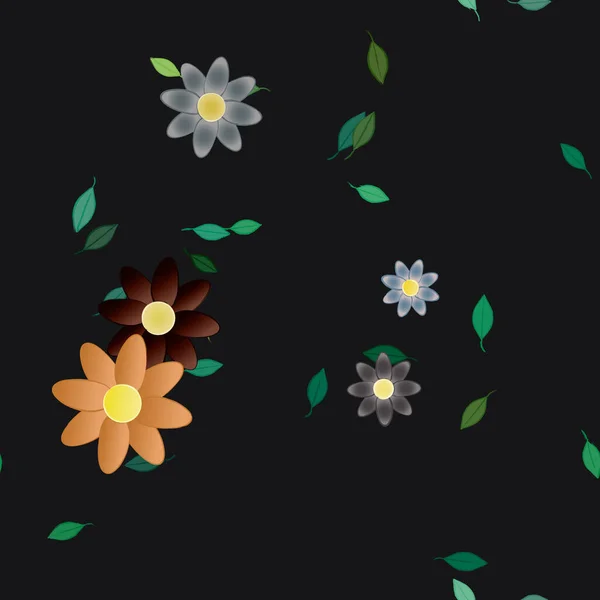 Fleurs Simples Avec Des Feuilles Vertes Composition Libre Illustration Vectorielle — Image vectorielle