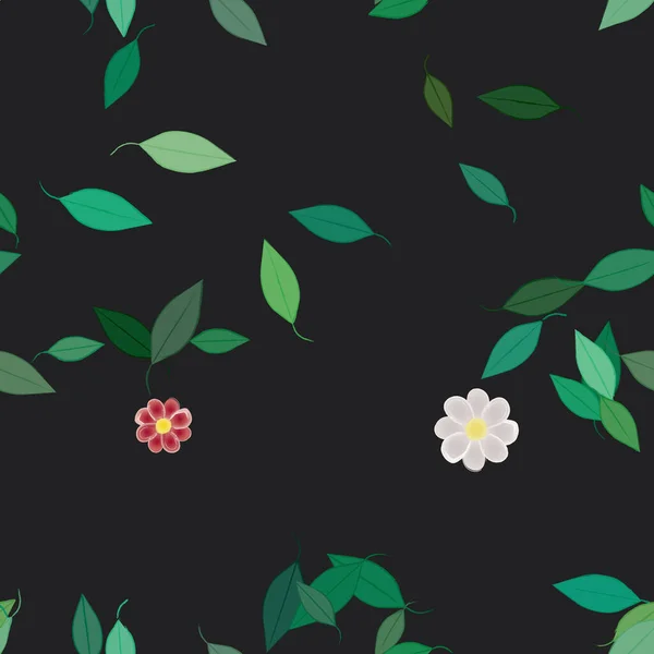 Flores Simples Con Hojas Verdes Composición Libre Ilustración Vectorial — Archivo Imágenes Vectoriales