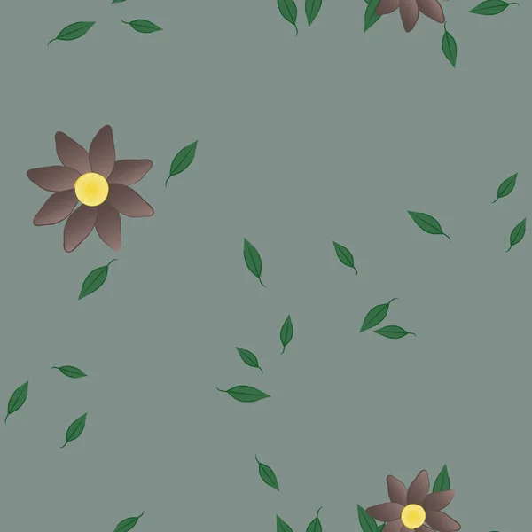 Design Sammansättning Med Enkla Blommor Och Gröna Blad Vektor Illustration — Stock vektor