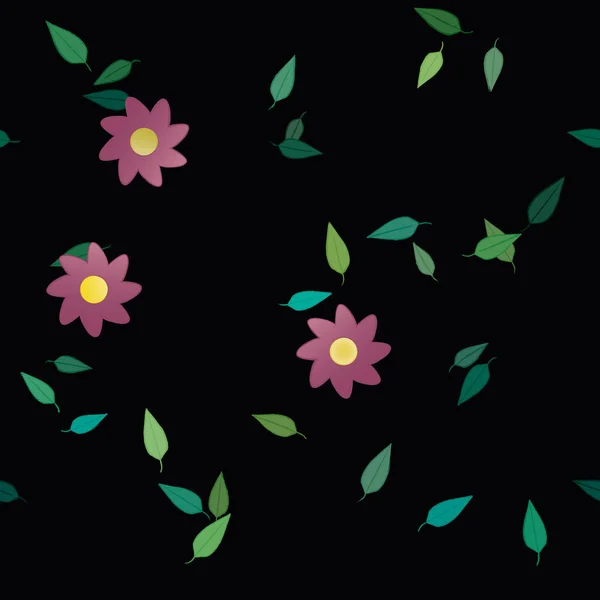 Composición Diseño Con Flores Simples Hojas Verdes Ilustración Vectorial — Archivo Imágenes Vectoriales