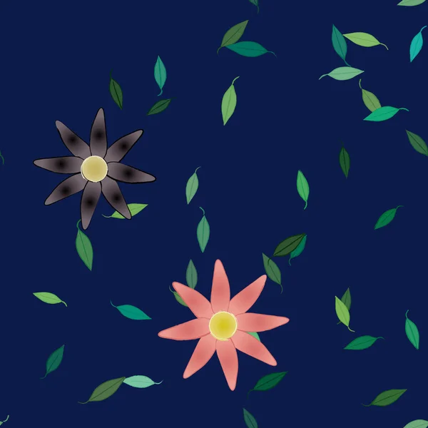 Flores Simples Con Hojas Verdes Composición Libre Ilustración Vectorial — Vector de stock