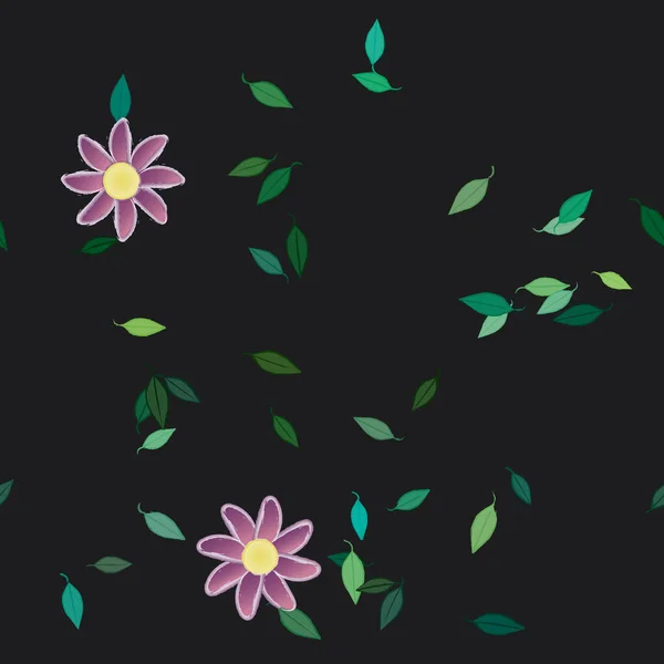 Composição Design Com Flores Simples Folhas Verdes Ilustração Vetorial —  Vetores de Stock