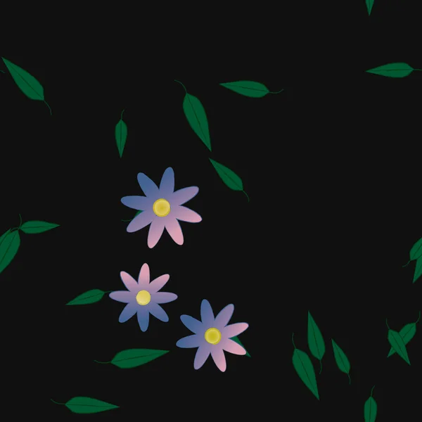 Fleurs Simples Avec Des Feuilles Vertes Composition Libre Illustration Vectorielle — Image vectorielle