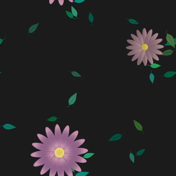 Fleurs Simples Avec Des Feuilles Vertes Composition Libre Illustration Vectorielle — Image vectorielle