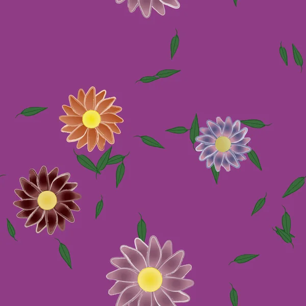 Composición Diseño Con Flores Simples Hojas Verdes Ilustración Vectorial — Vector de stock