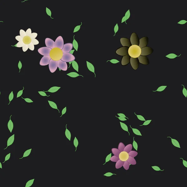 Composição Livre Com Flores Coloridas Simples Folhas Verdes Para Papel — Vetor de Stock