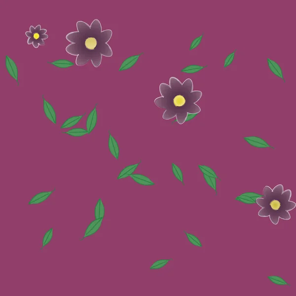 Gratis Compositie Met Eenvoudige Kleurrijke Bloemen Groene Bladeren Voor Behang — Stockvector