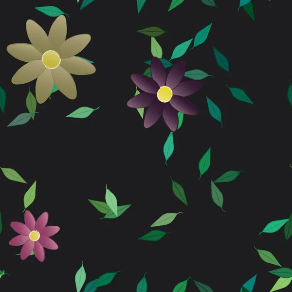 Прості Квіти Зеленим Листям Вільній Композиції Векторні Ілюстрації — стоковий вектор
