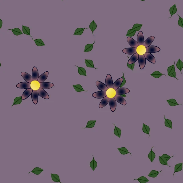 Fleurs Simples Avec Des Feuilles Vertes Composition Libre Illustration Vectorielle — Image vectorielle