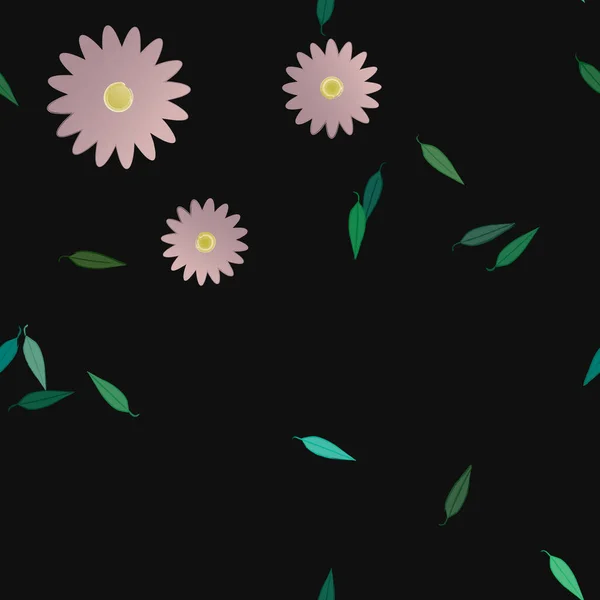 Composition Design Avec Fleurs Simples Feuilles Vertes Illustration Vectorielle — Image vectorielle