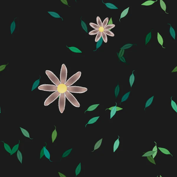 Composição Design Com Flores Simples Folhas Verdes Ilustração Vetorial —  Vetores de Stock