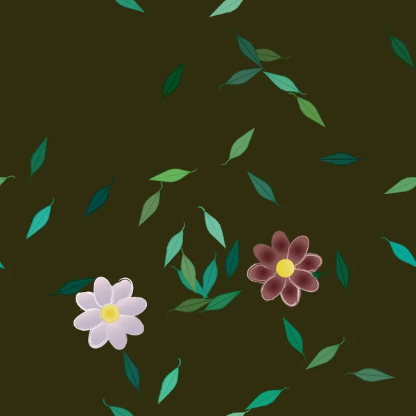 Composición Libre Con Flores Colores Simples Hojas Verdes Para Papel — Archivo Imágenes Vectoriales