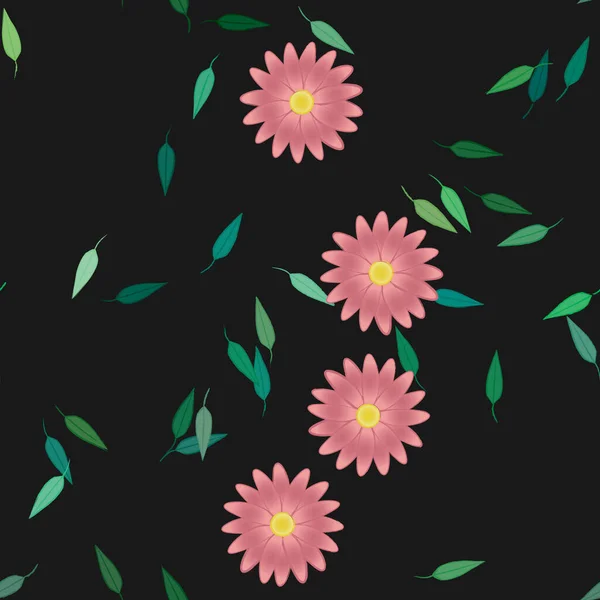 Design Sammansättning Med Enkla Blommor Och Gröna Blad Vektor Illustration — Stock vektor