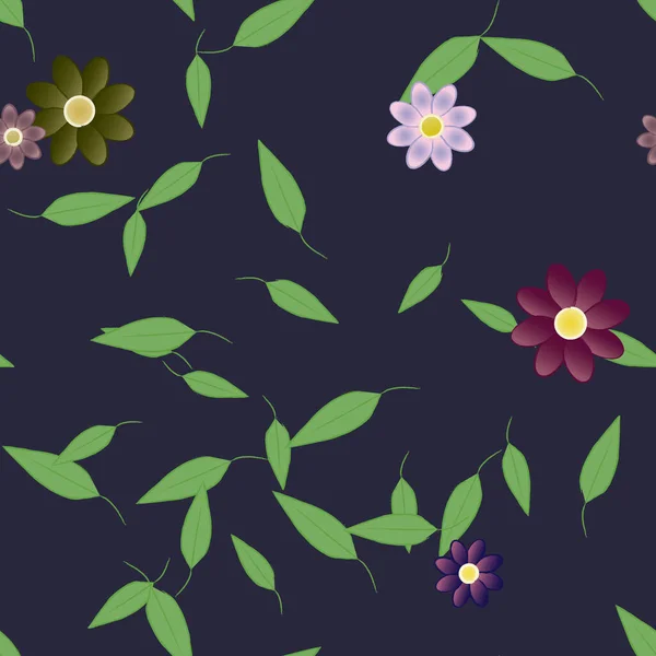 Flores Simples Con Hojas Verdes Composición Libre Ilustración Vectorial — Archivo Imágenes Vectoriales